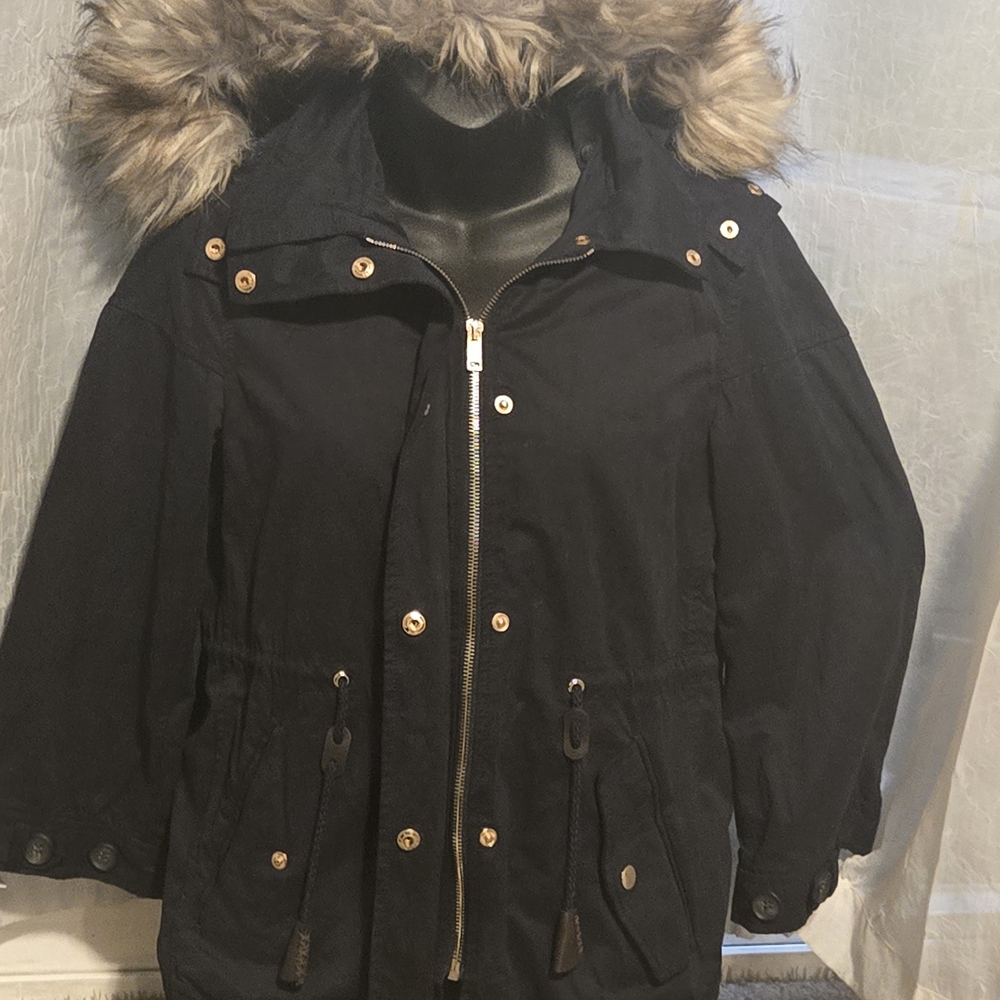 Zara Black Utility Jacket with Fur Hood